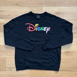 Disney Sweatshirt Rainbow Words Walt Disney Crewneck Black XS